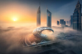 The Museum of the Future stands out against the Dubai skyline.
