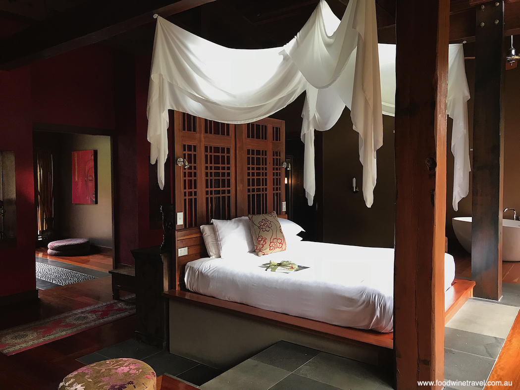 Our Billabong room, with Asian-inspired décor and an impressive bed overlooking the billabong.