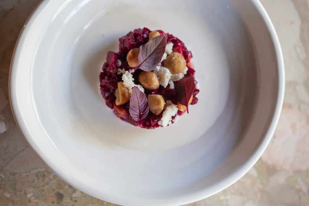 Beetroot tartare is as pretty as a picture.