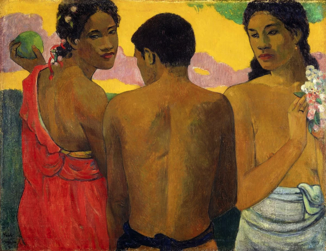 Paul Gauguin, Three Tahitians (Trois tahitiens) 1899 oil on canvas 73 × 94 cm National Galleries of Scotland, Edinburgh. Presented by Sir Alexander Maitland in memory of his wife Rosalind 1960, NG 222.