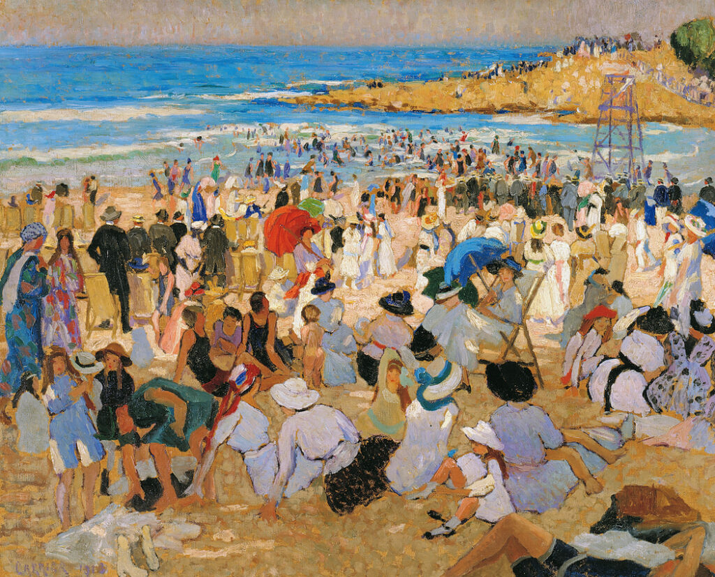 Christmas Day on Manly Beach 1913, also known as Manly Beach -- summer is here.   Sydney. Manly Art Gallery & Museum Collection.