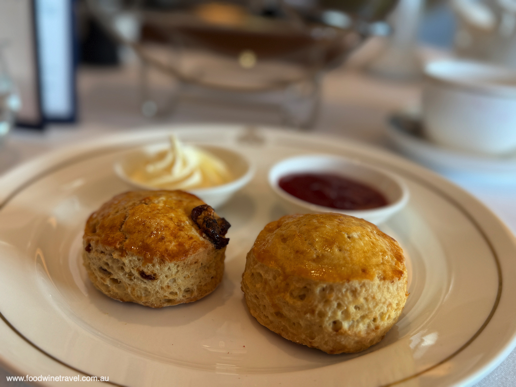 Cranberry and plain scones with jam and clotted cream. Yum!