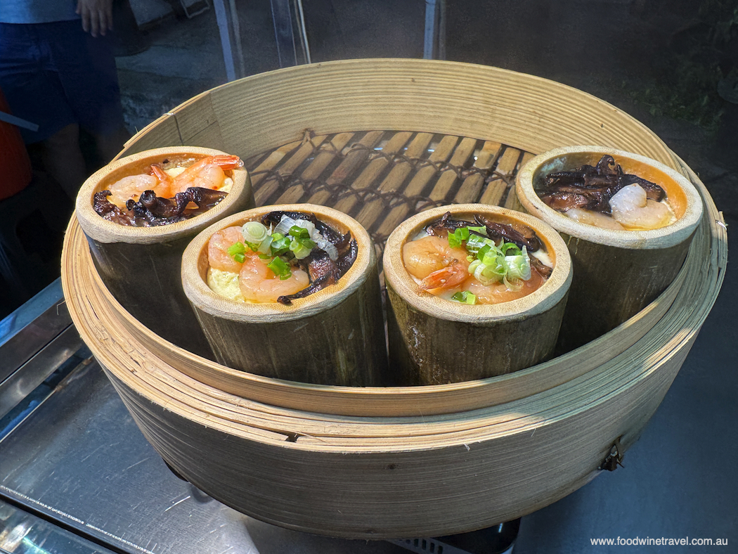 Steamed eggs topped with prawns and shallots – looked delicious.